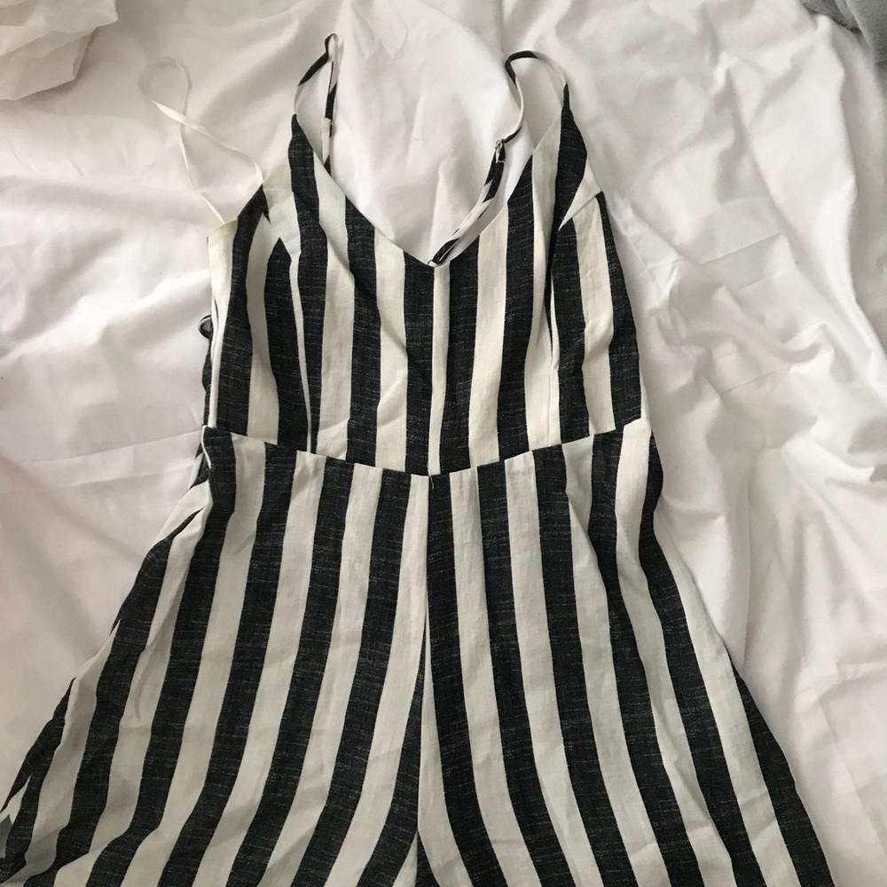 Striped flare leg jump suit